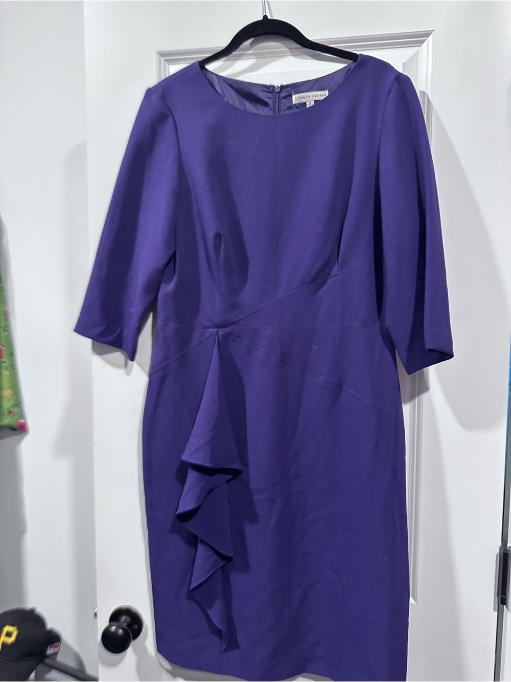 Sandra Darren Purple Ruffle-Trim Midi Dress